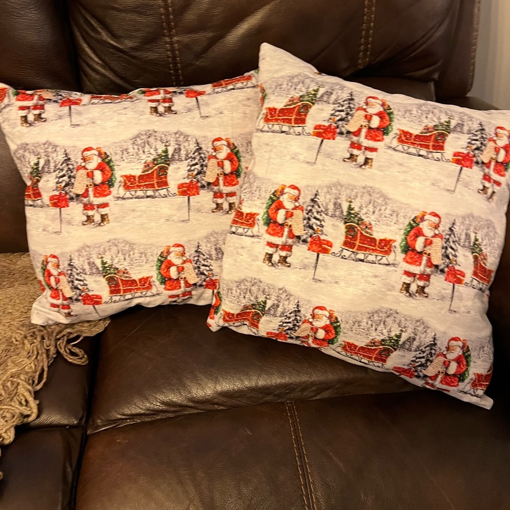 Handmade Santa and sleigh throw pillows